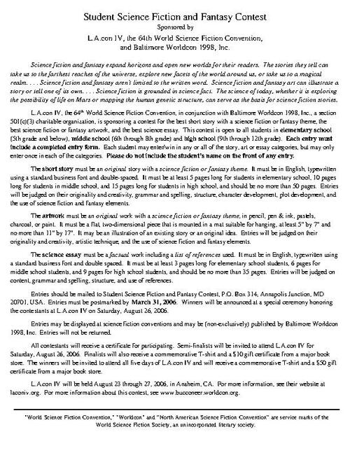 Student SF and Fantasy Contest